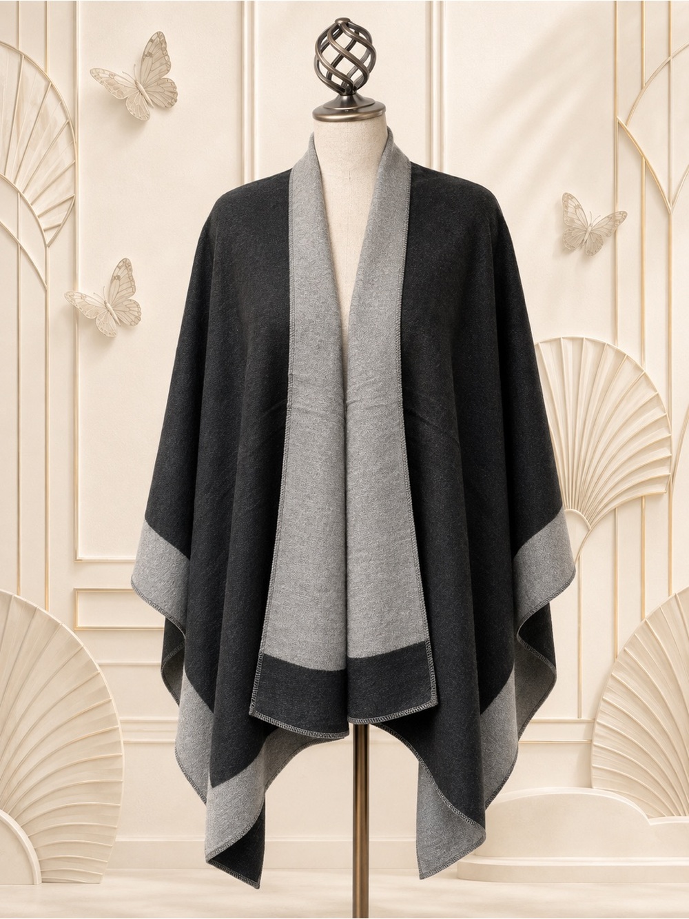 🆕😍Lux Charcoal /Lite Gray Reversable 2 Tone Cape